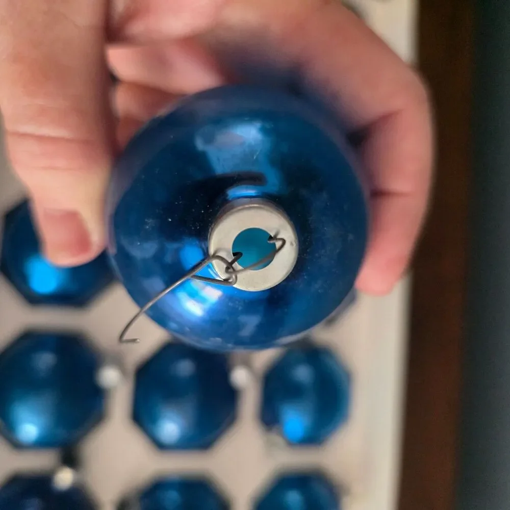 Holly Solid Blue Glass Christmas Ornament 15 Count Shiny 2 1/4 Inch Made In USA